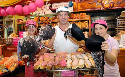 Gympie’s Bakers Delight staff including Leena Mobb, Bruce Moore and Jess Budgen, are collecting old bras for charity and raising funds towards breast cancer research. Gympie’s Bakers Delight staff including Leena Mobb, Bruce Moore and Jess Budgen, are collecting old bras for charity and raising funds towards breast cancer research.